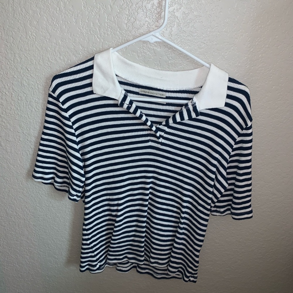 Navy & White striped collared top